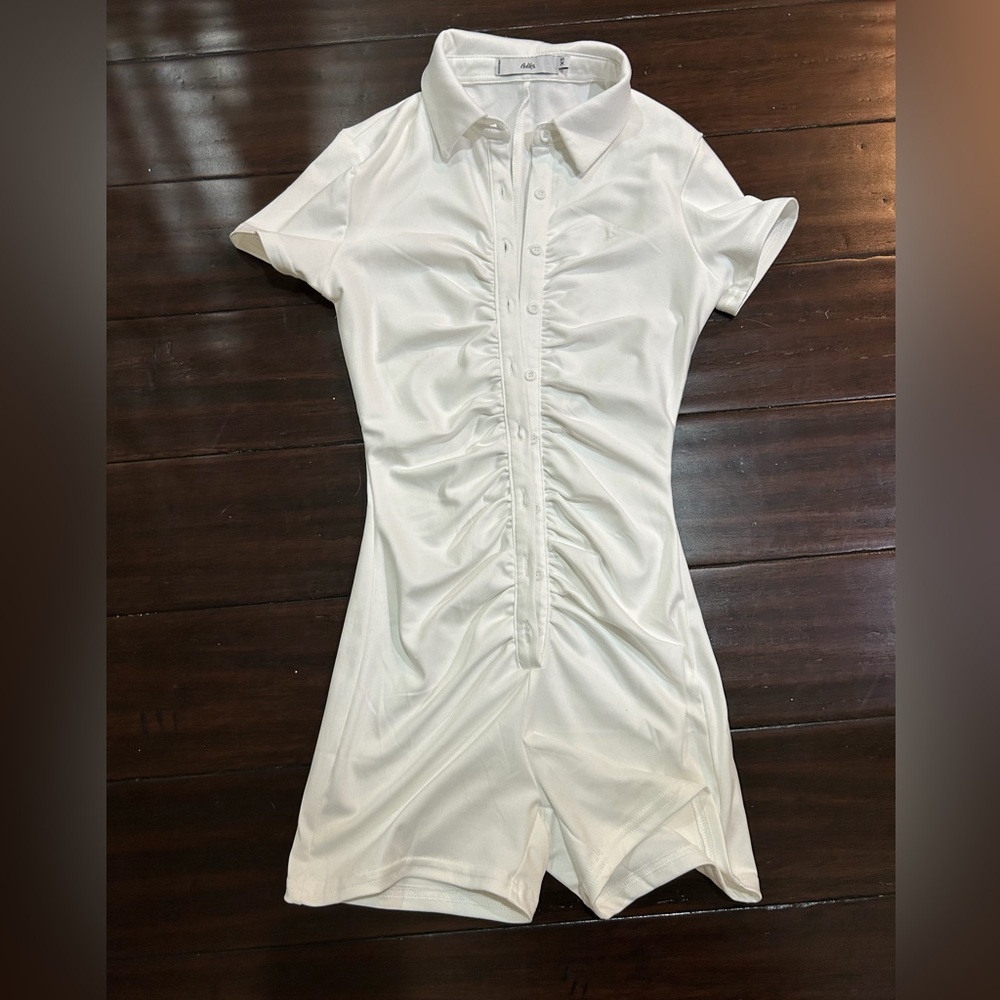 Adika Elegant White Ruched Shortall XS